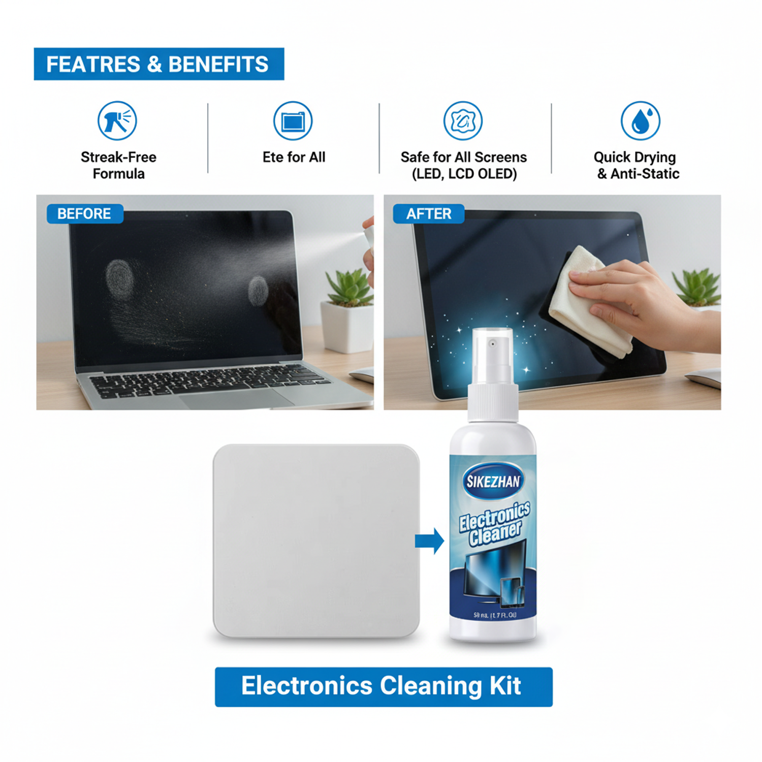 Monitor Cleaning Kit - Screen Cleaner Spray & Microfiber Cloth