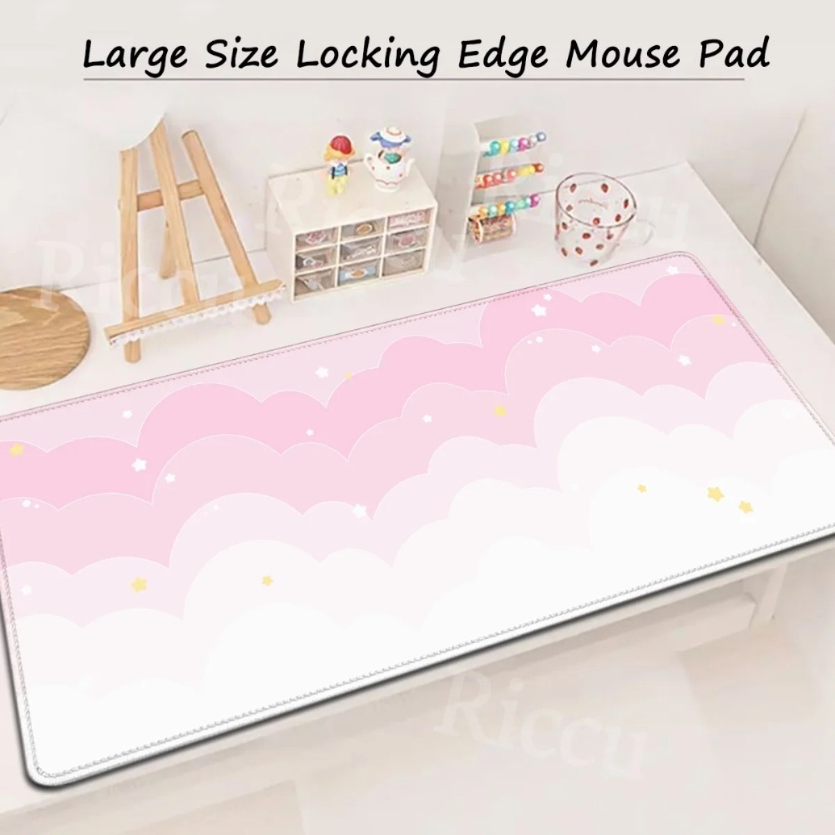 Desk Setup Pink - Pink Pastel Clouds Extended Mouse Pad