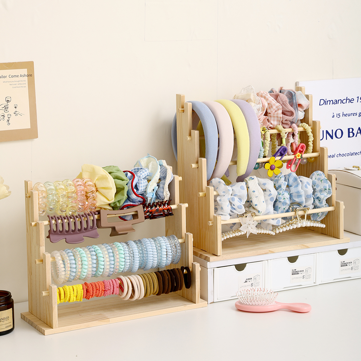 Desk Setup Wood - 1pc Solid Wood 2-Layer/3-layer/4-Layer/5-Layer Hair Accessories