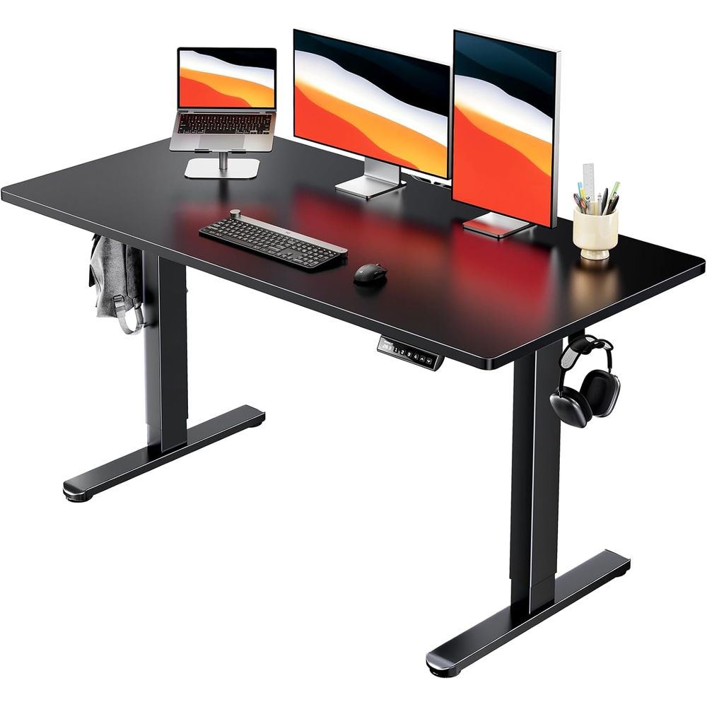 Desk Setup Or Set Up - Electric Standing Desk, Whole Piece Desktop,