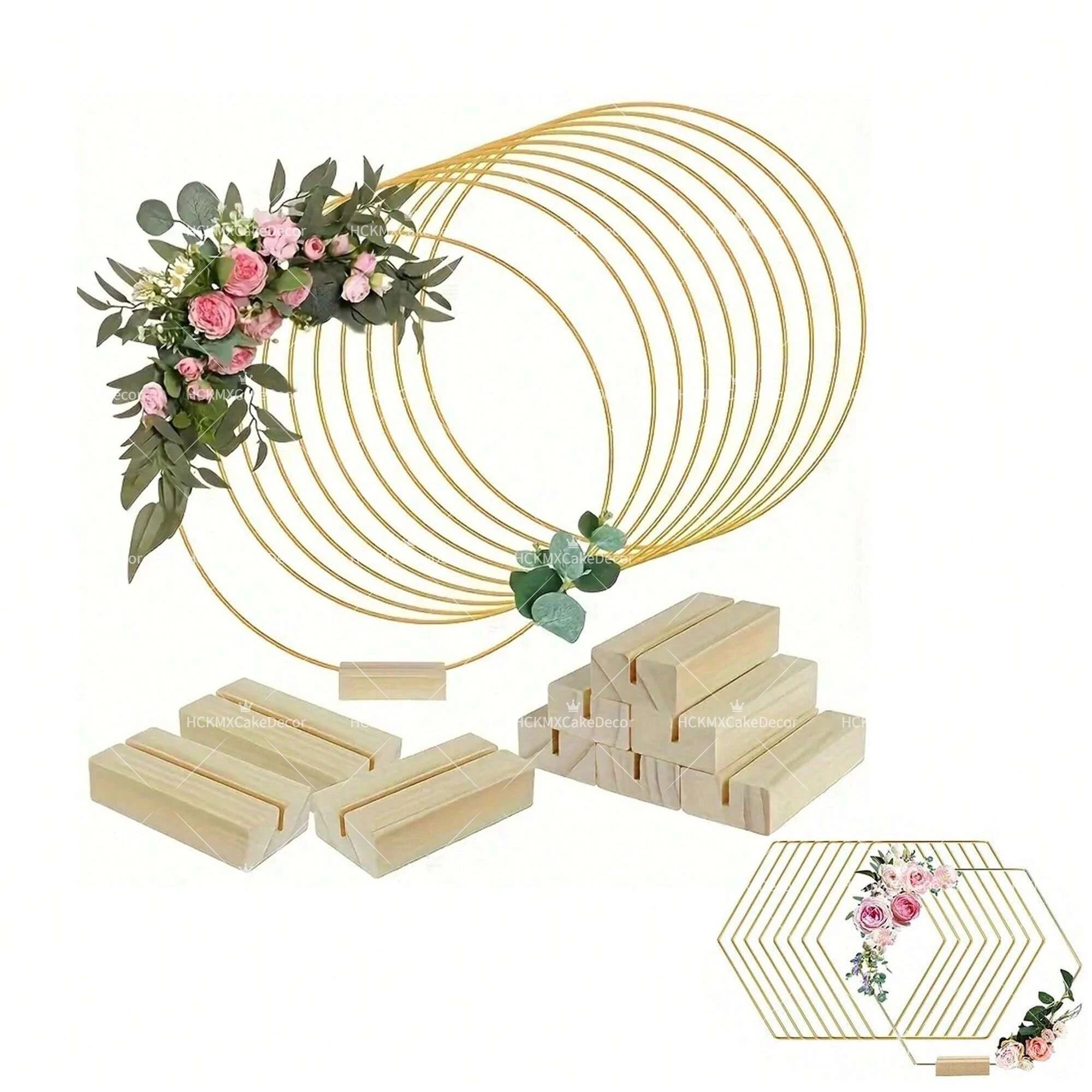 Desk Setup Wood - 5pcs Gold Wire Floral Hoop with