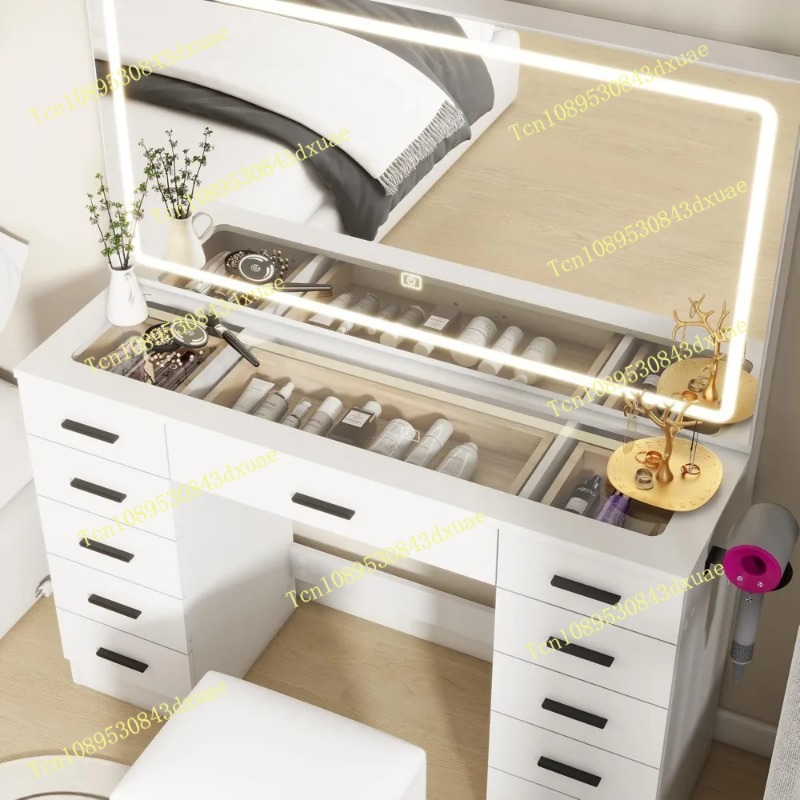 Desk Setup Lighting - Glass Top Makeup Table with Mirror