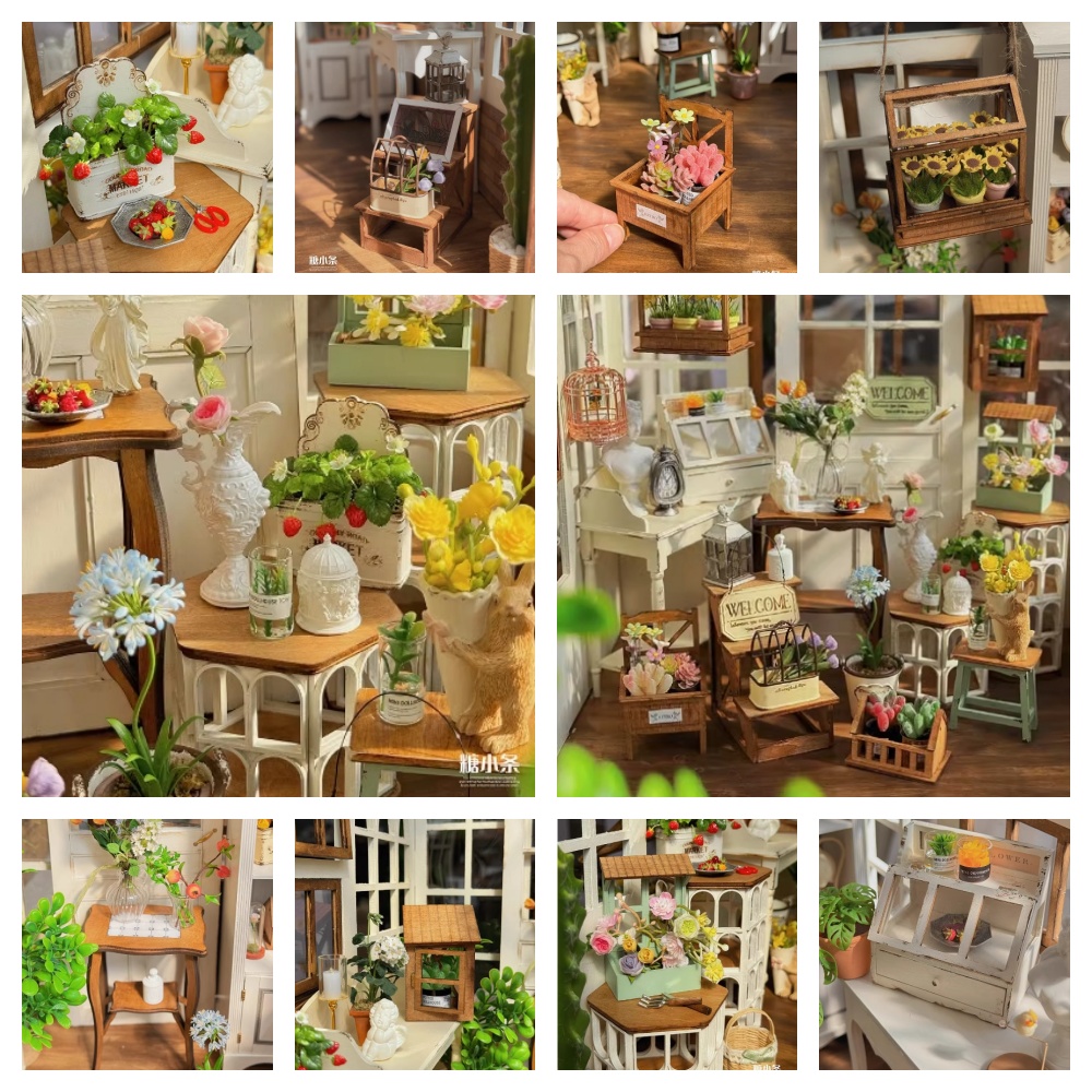 Desk Setup Wood - Doll House Miniature Garden Accessories Vintage