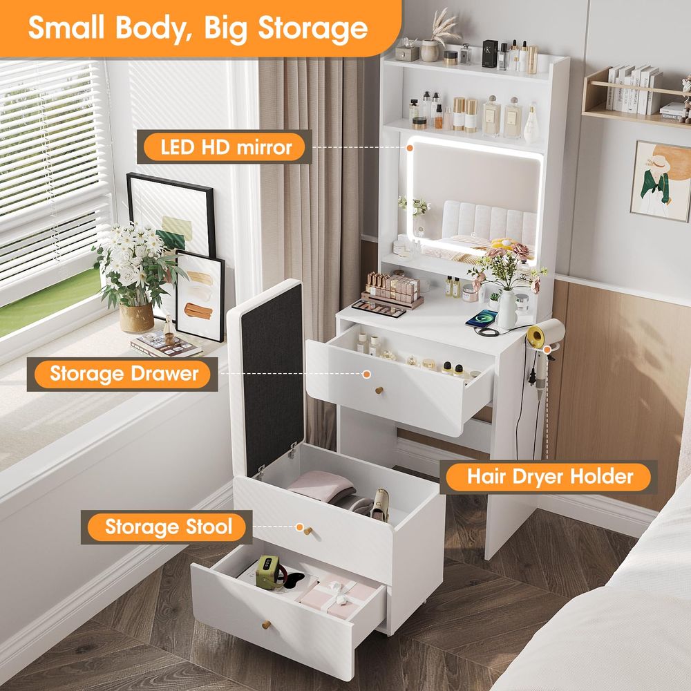 Make Up Vanity Desk with Mirro - Desk Setup Girl のレビューと価格