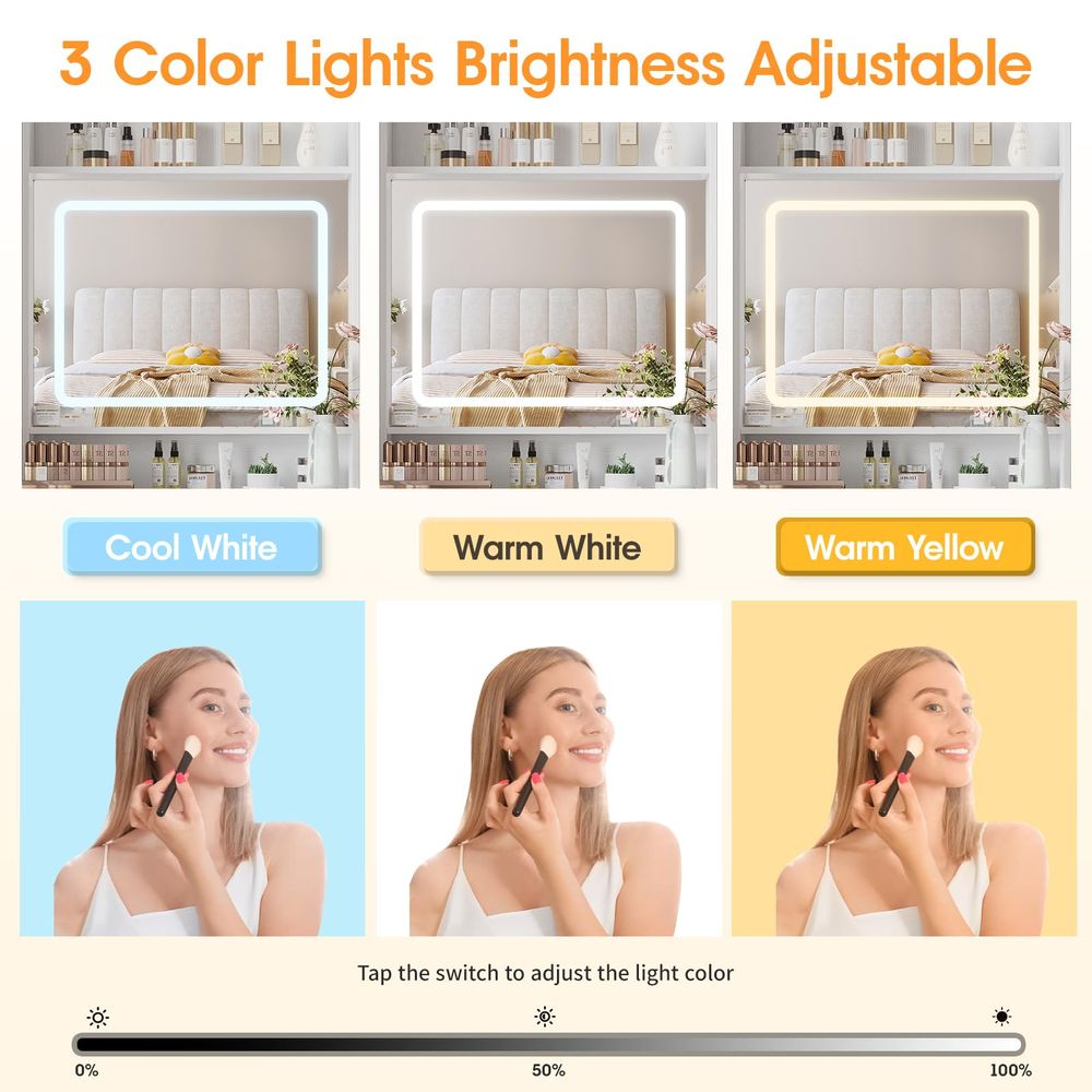Make Up Vanity Desk with Mirro - Desk Setup Girl のレビューと価格