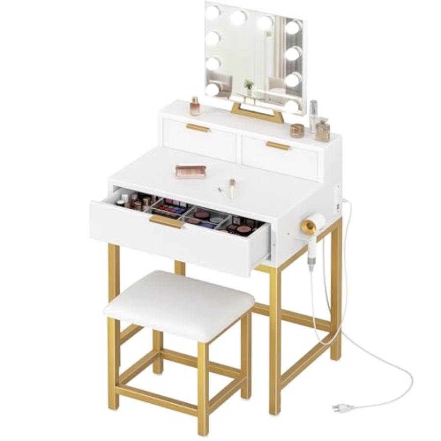 BOLUO Gold Makeup Vanity Desk  - Desk Setup Girl のレビューと価格