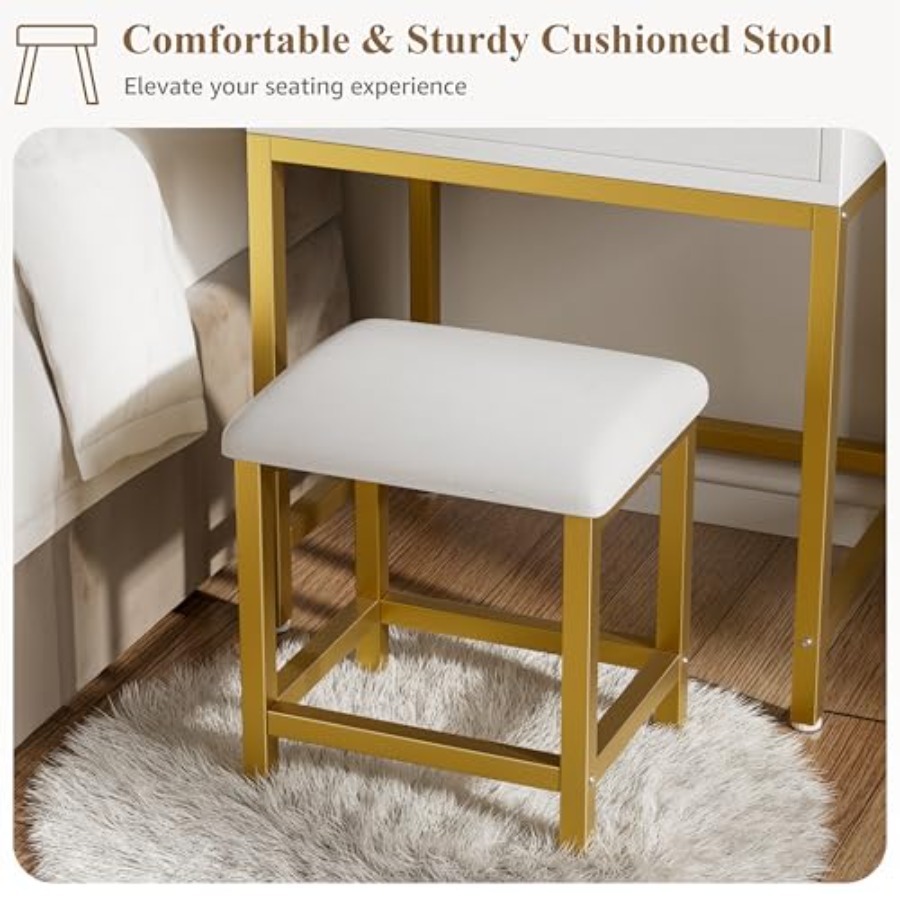 BOLUO Gold Makeup Vanity Desk  - Desk Setup Girl のレビューと価格