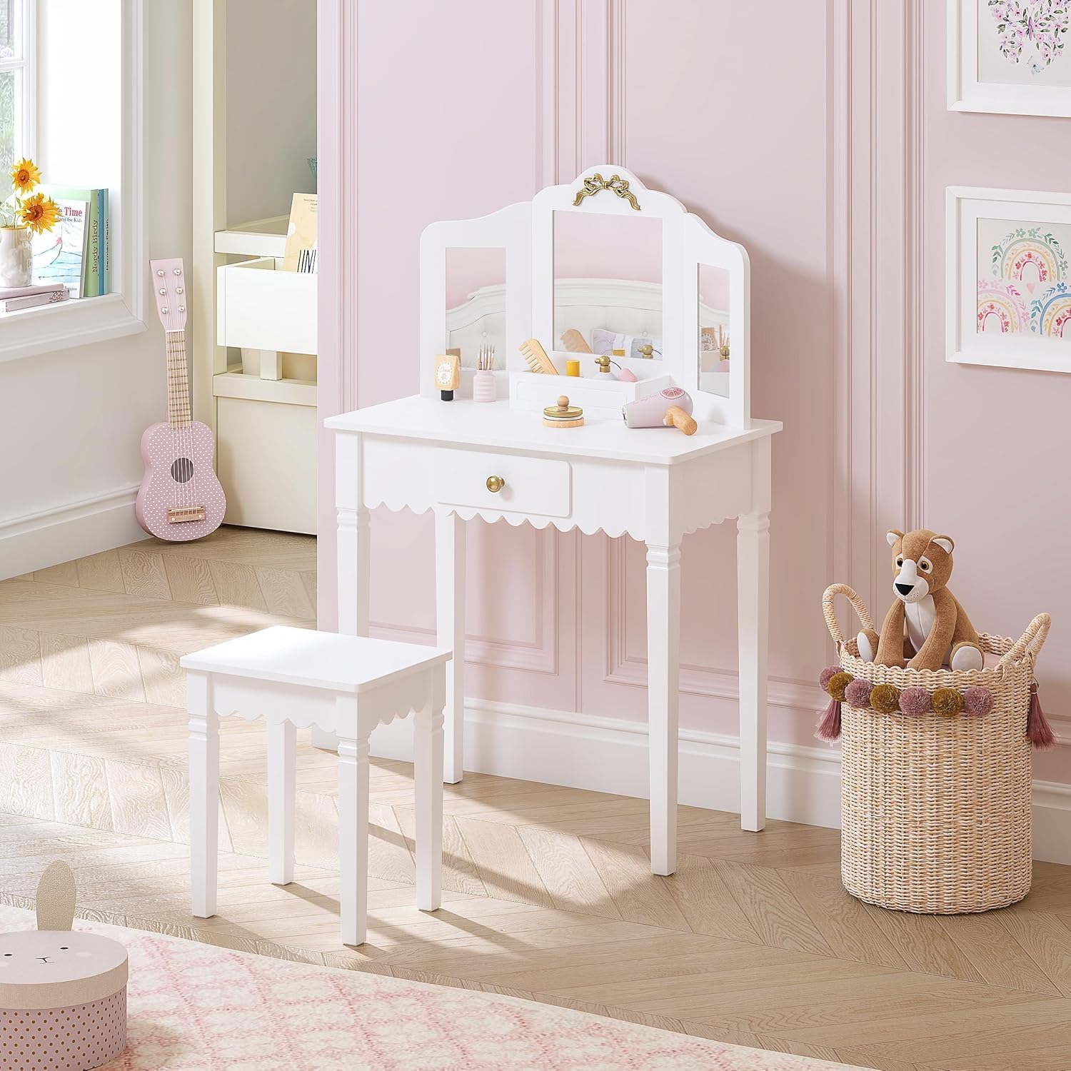 Kids Vanity Set with Mirror an - Desk Setup Girl のレビューと価格