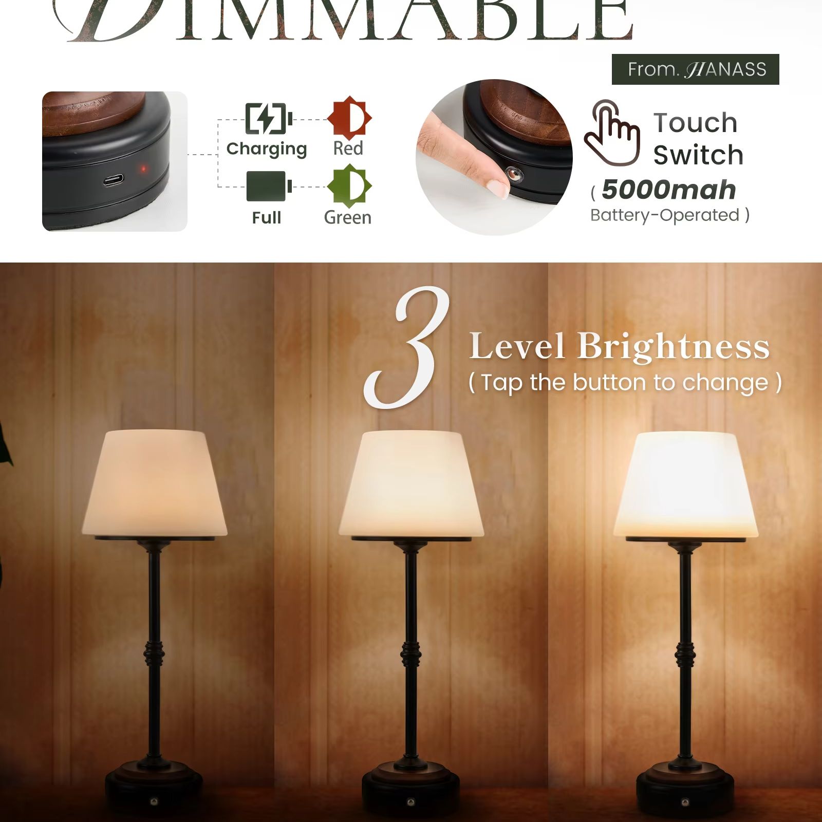 Cordless Table Lamps Set of  5 - Desk Setup Lighting のレビューと価格