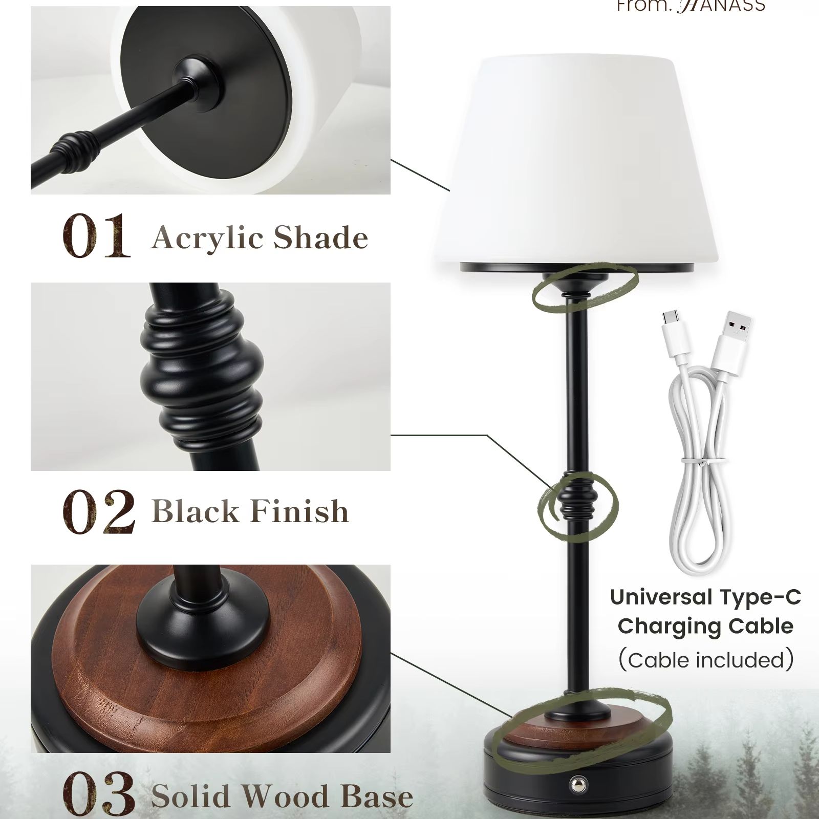 Cordless Table Lamps Set of  5 - Desk Setup Lighting のレビューと価格