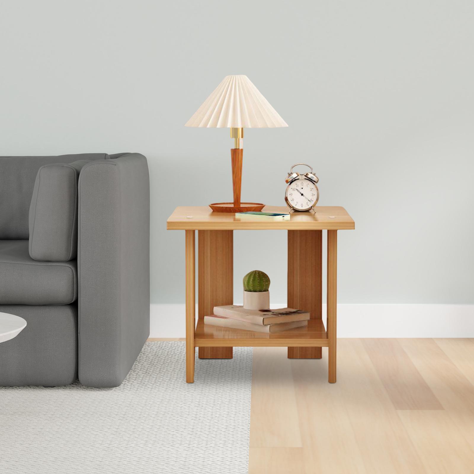 Wooden Double Layers Side Tabl - Desk Setup Wood のレビューと価格