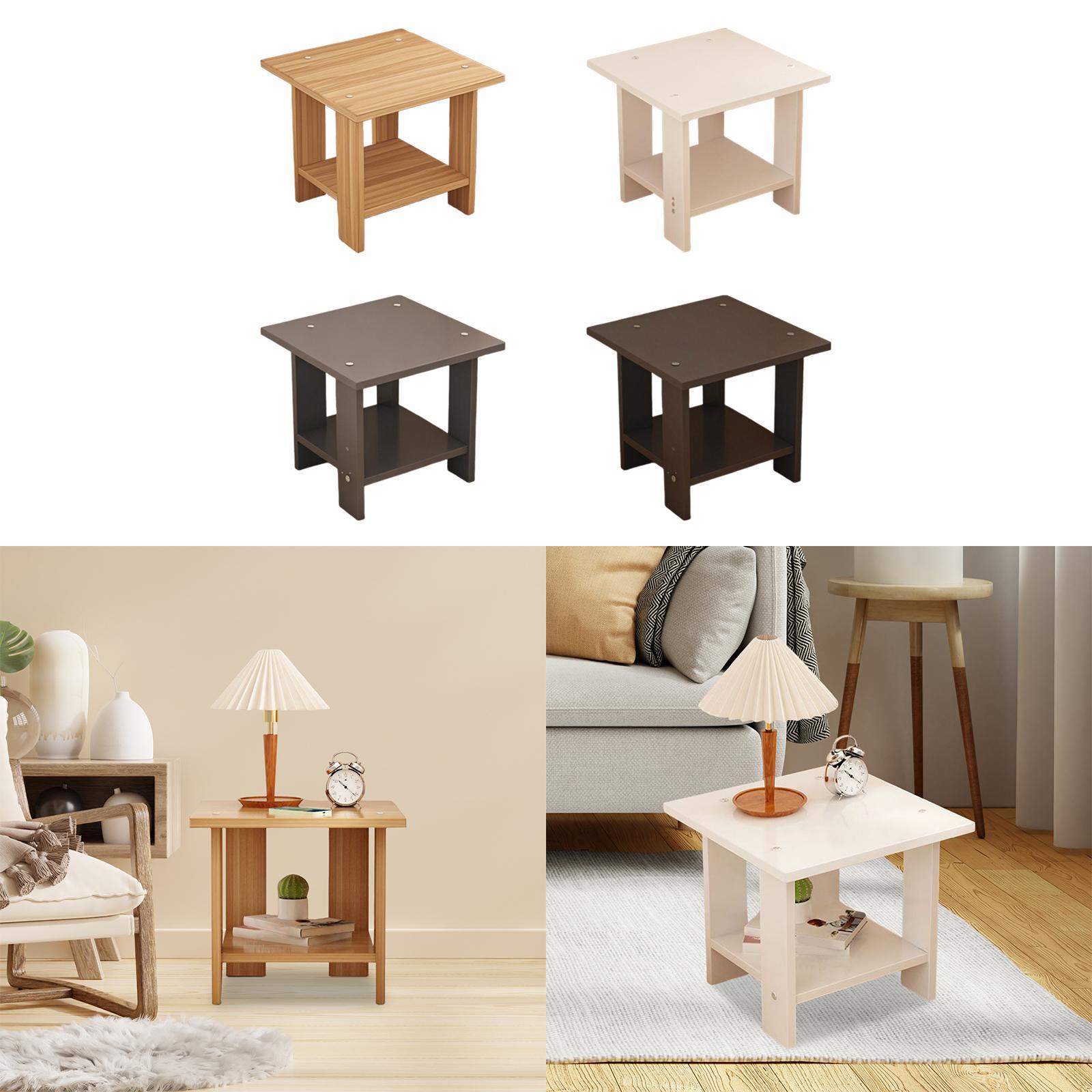 Wooden Double Layers Side Tabl - Desk Setup Wood のレビューと価格