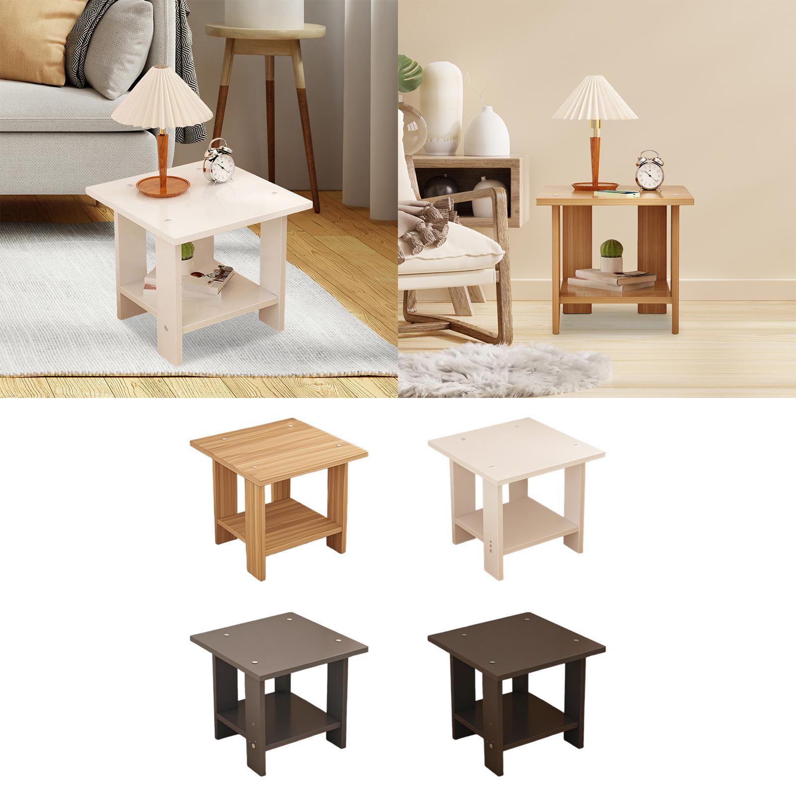Wooden Double Layers Side Tabl - Desk Setup Wood のレビューと価格