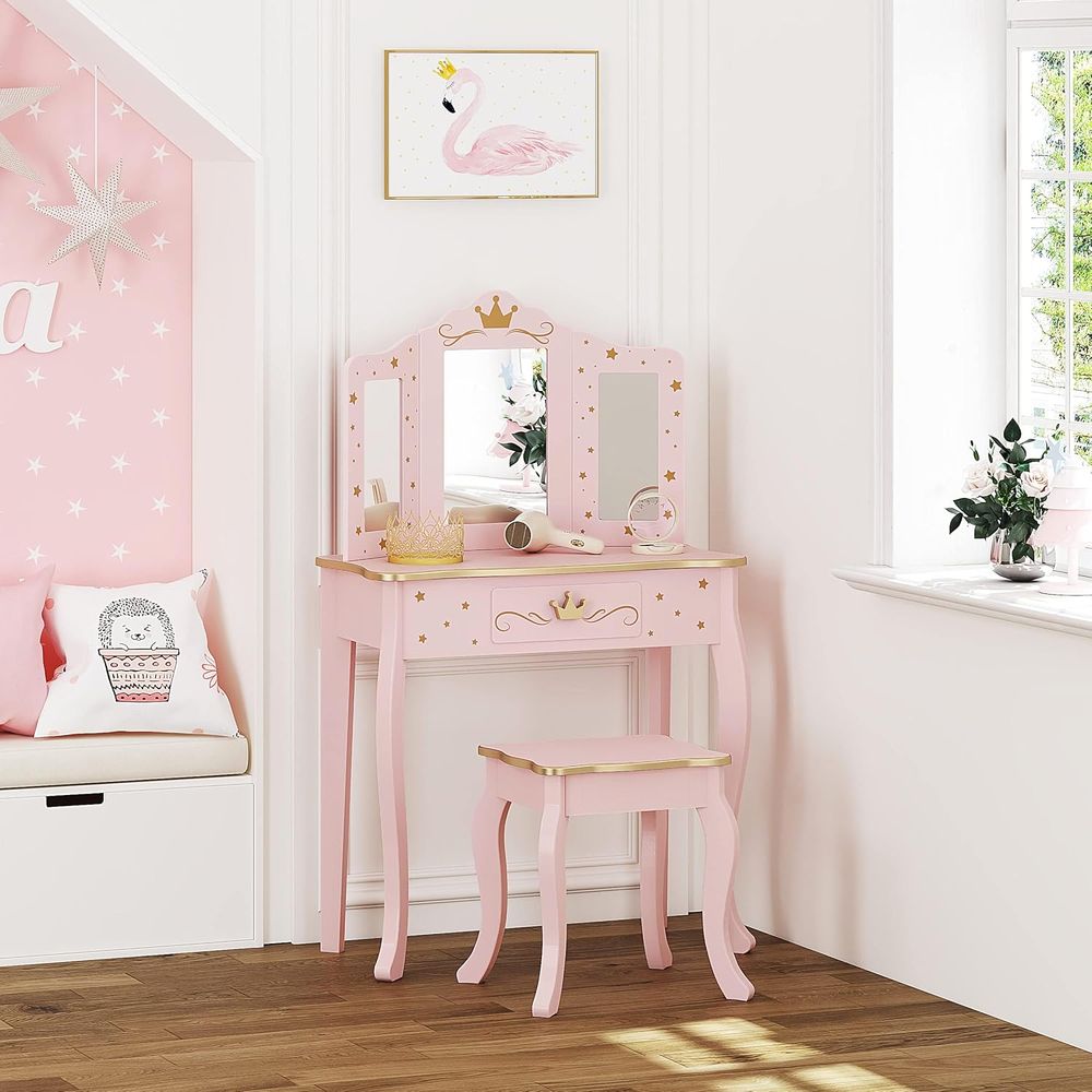 Kids Vanity Set with Mirror an - Desk Setup Girl のレビューと価格