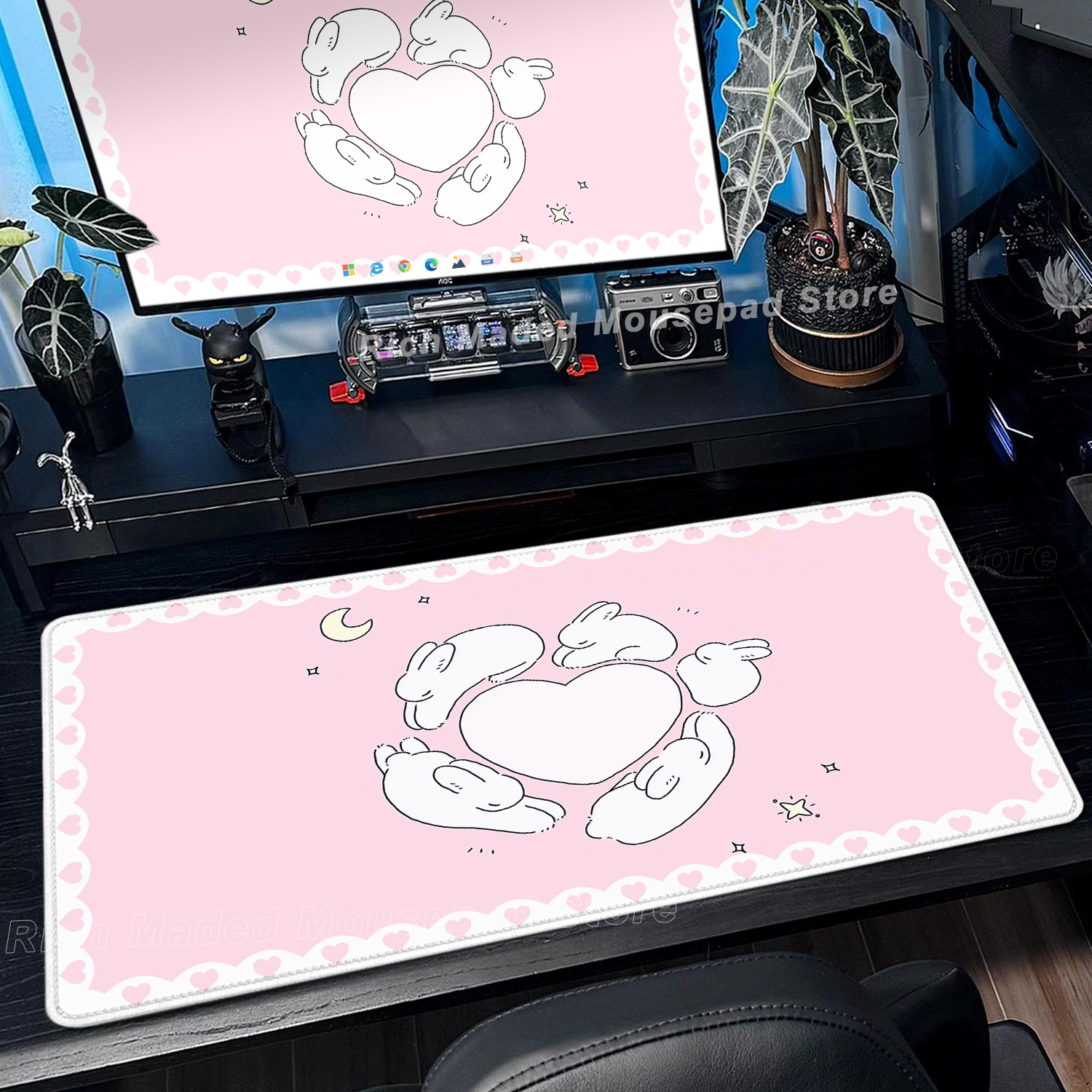 Pink Rabbit Mouse Pad XXL Cute - Desk Setup Pink のレビューと価格