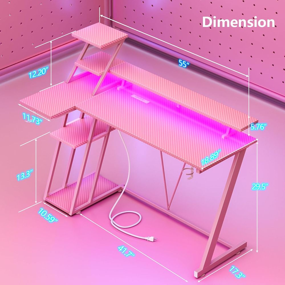 L-Shaped Pink Gaming Desk with - Desk Setup Or Set Up のレビューと価格