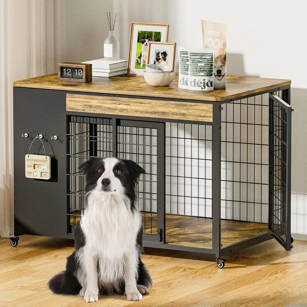 Rustic Brown Large Dog Crate F - Desk Setup Wood のレビューと価格