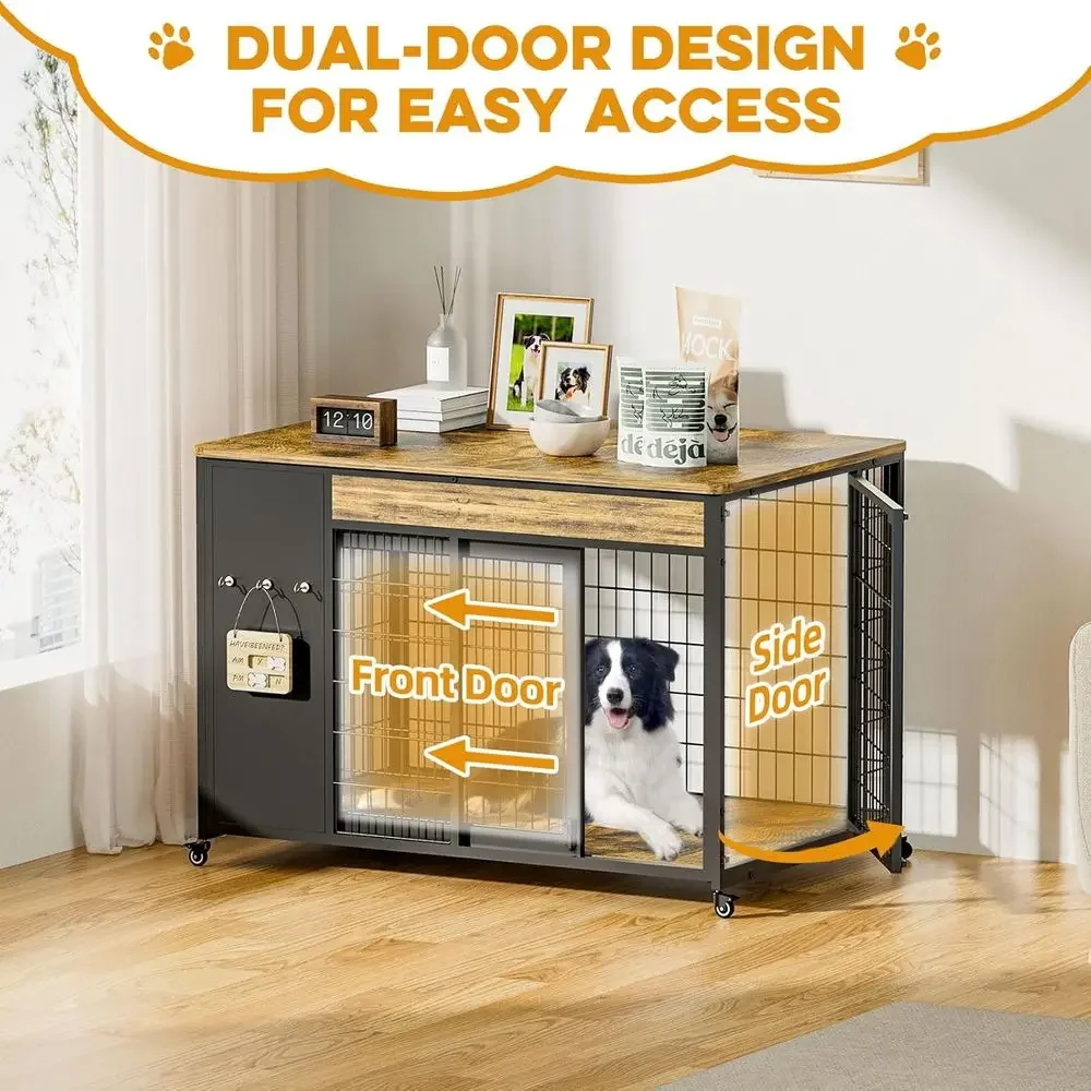 Rustic Brown Large Dog Crate F - Desk Setup Wood のレビューと価格