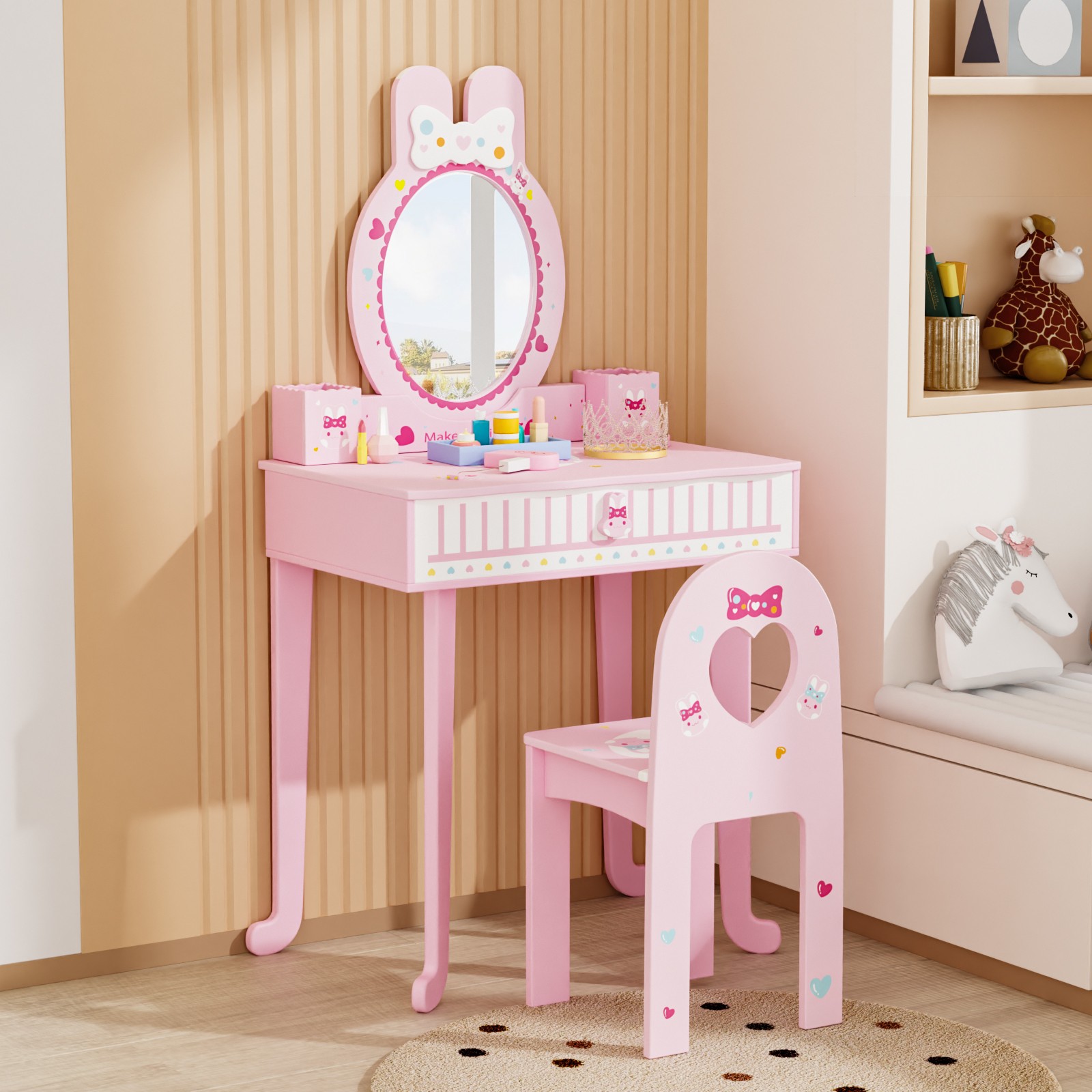 Kids Vanity Set with Mirror &  - Desk Setup Wood のレビューと価格