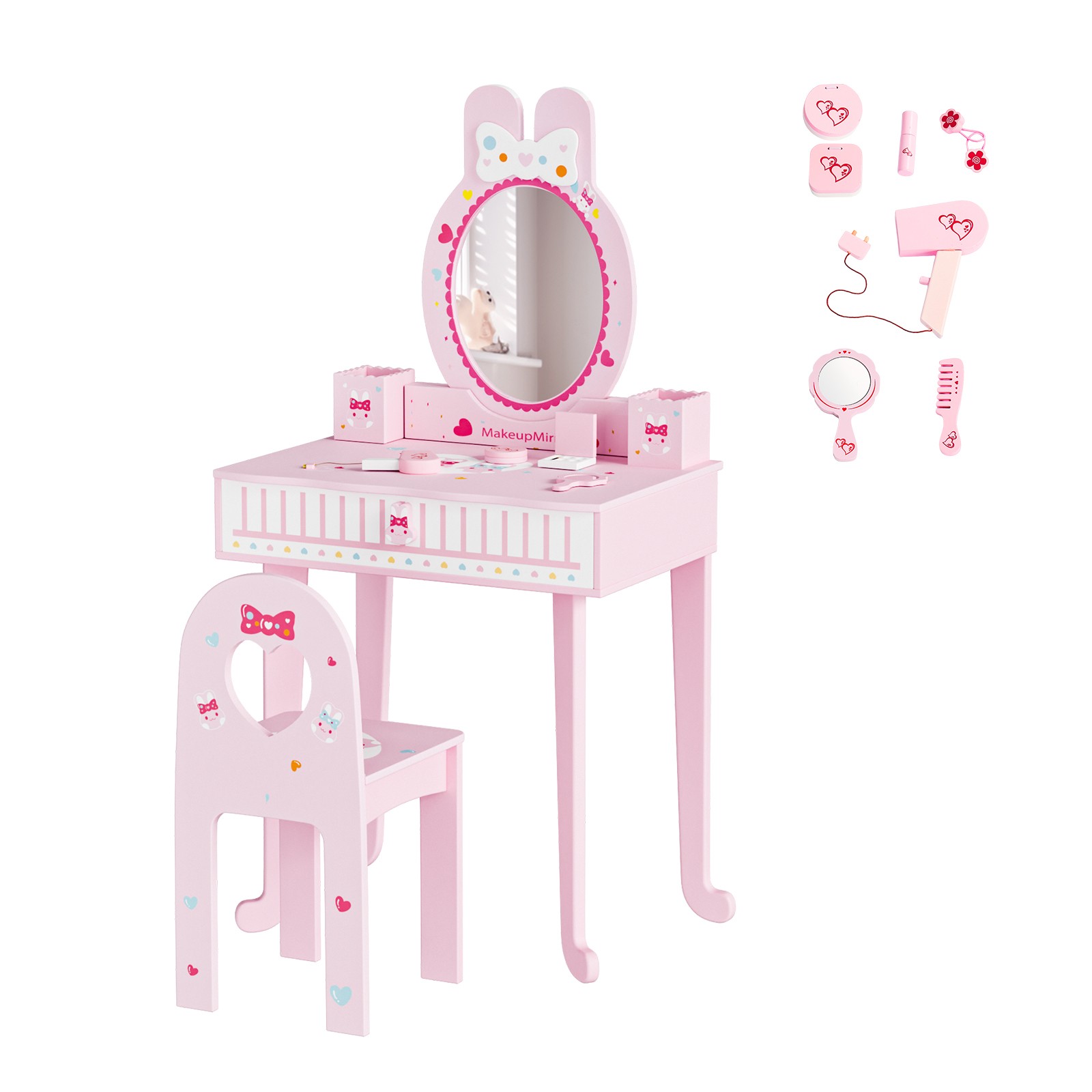 Kids Vanity Set with Mirror &  - Desk Setup Wood のレビューと価格