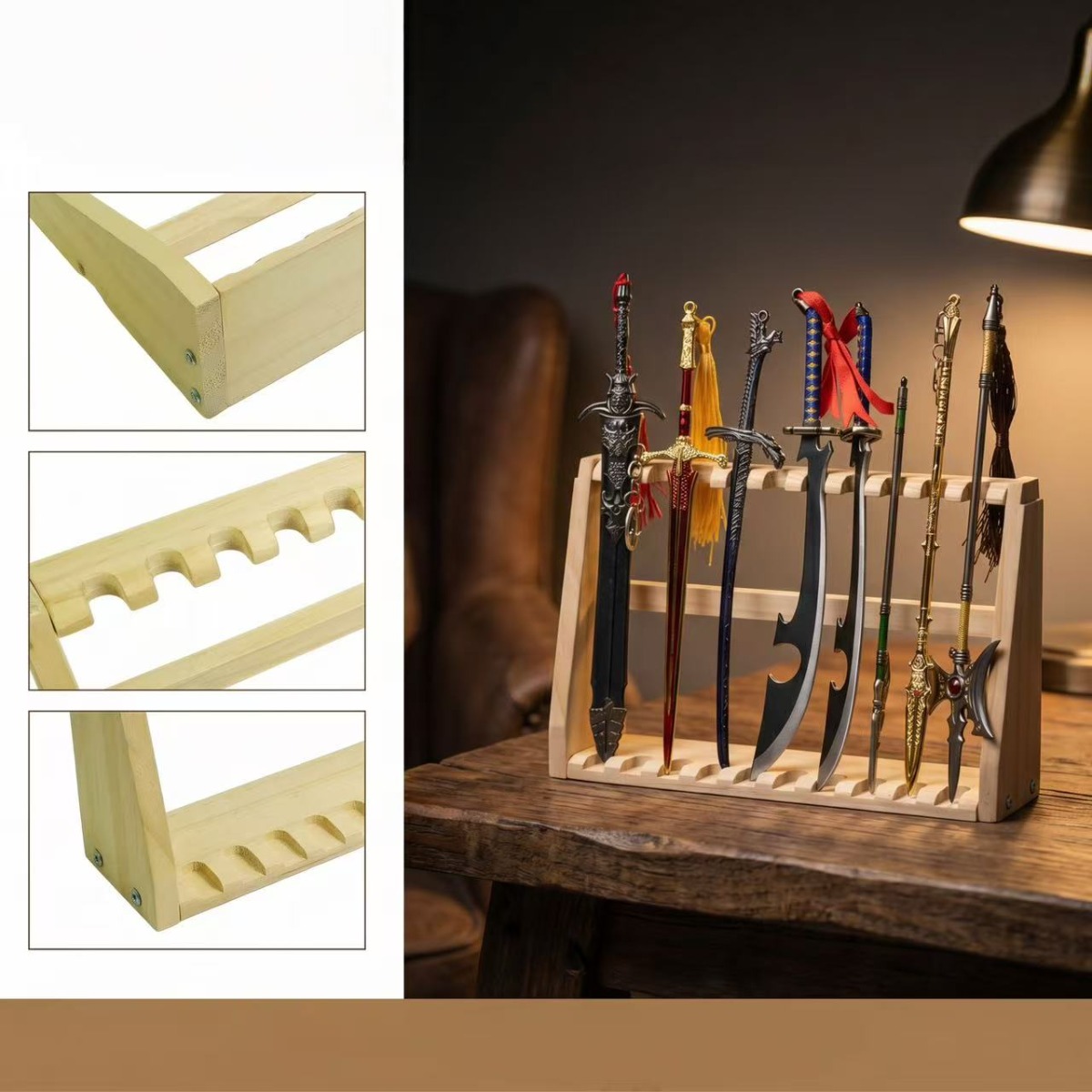 Wooden Desktop Sword Display S - Desk Setup Wood のレビューと価格