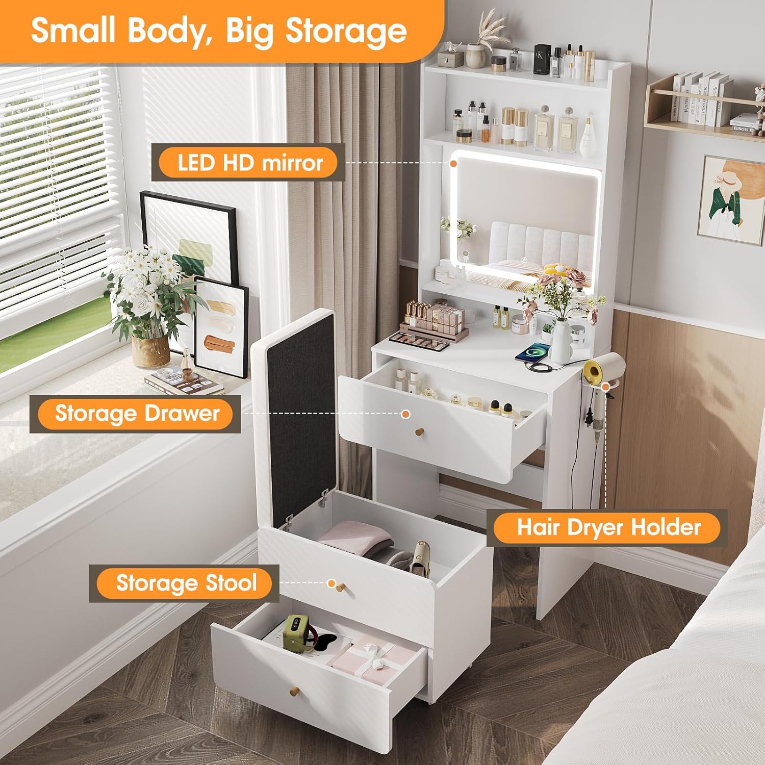 Make Up Vanity Desk with Mirro - Desk Setup Girl のレビューと価格
