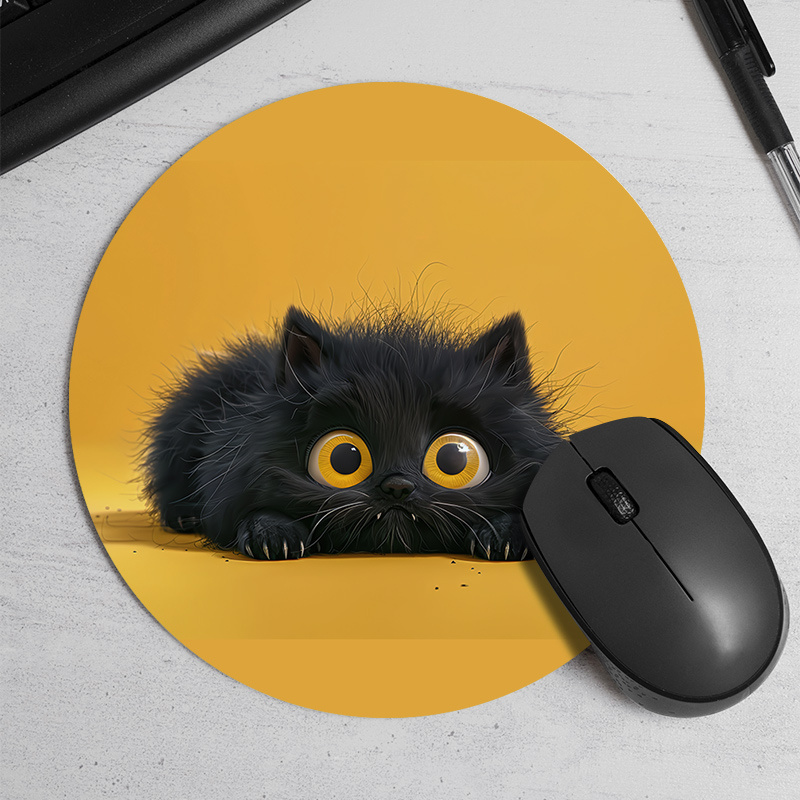 Cute Black Cat Round Mouse Pad - Desk Setup Or Set Up のレビューと価格
