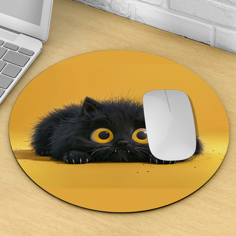 Cute Black Cat Round Mouse Pad - Desk Setup Or Set Up のレビューと価格