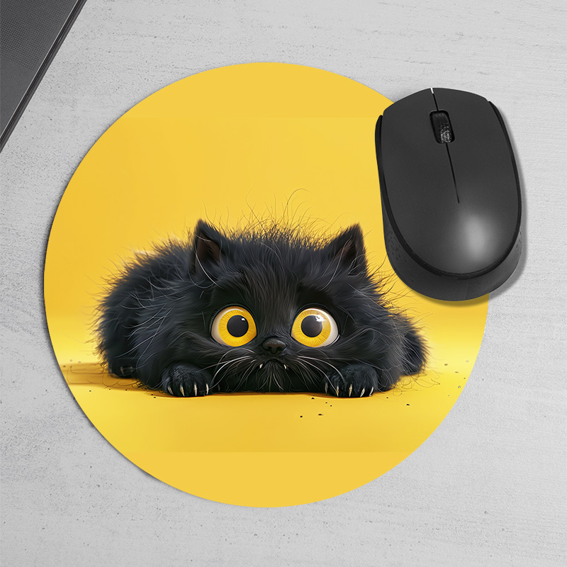 Cute Black Cat Round Mouse Pad - Desk Setup Or Set Up のレビューと価格