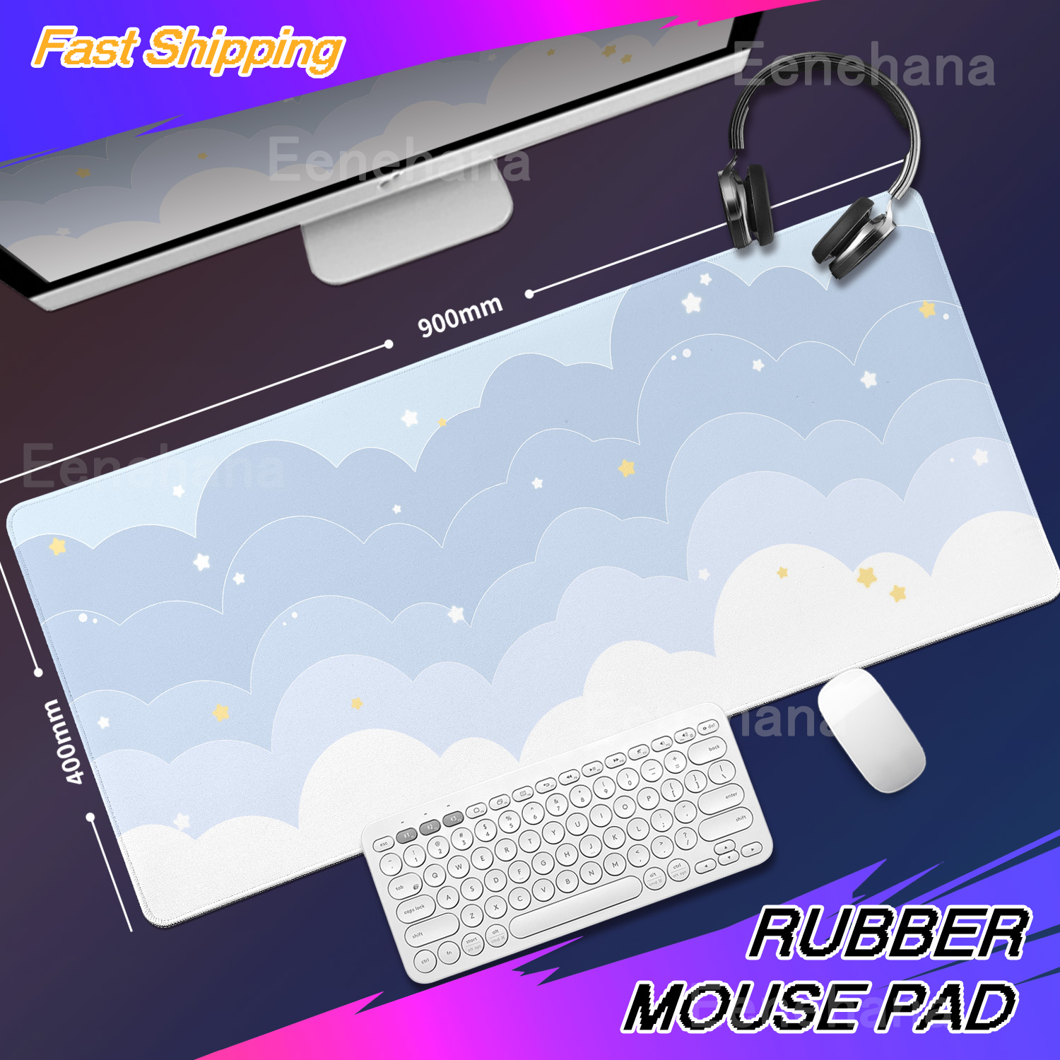 Light Blue Pink Clouds Desk Ma - Desk Setup Pink のレビューと価格