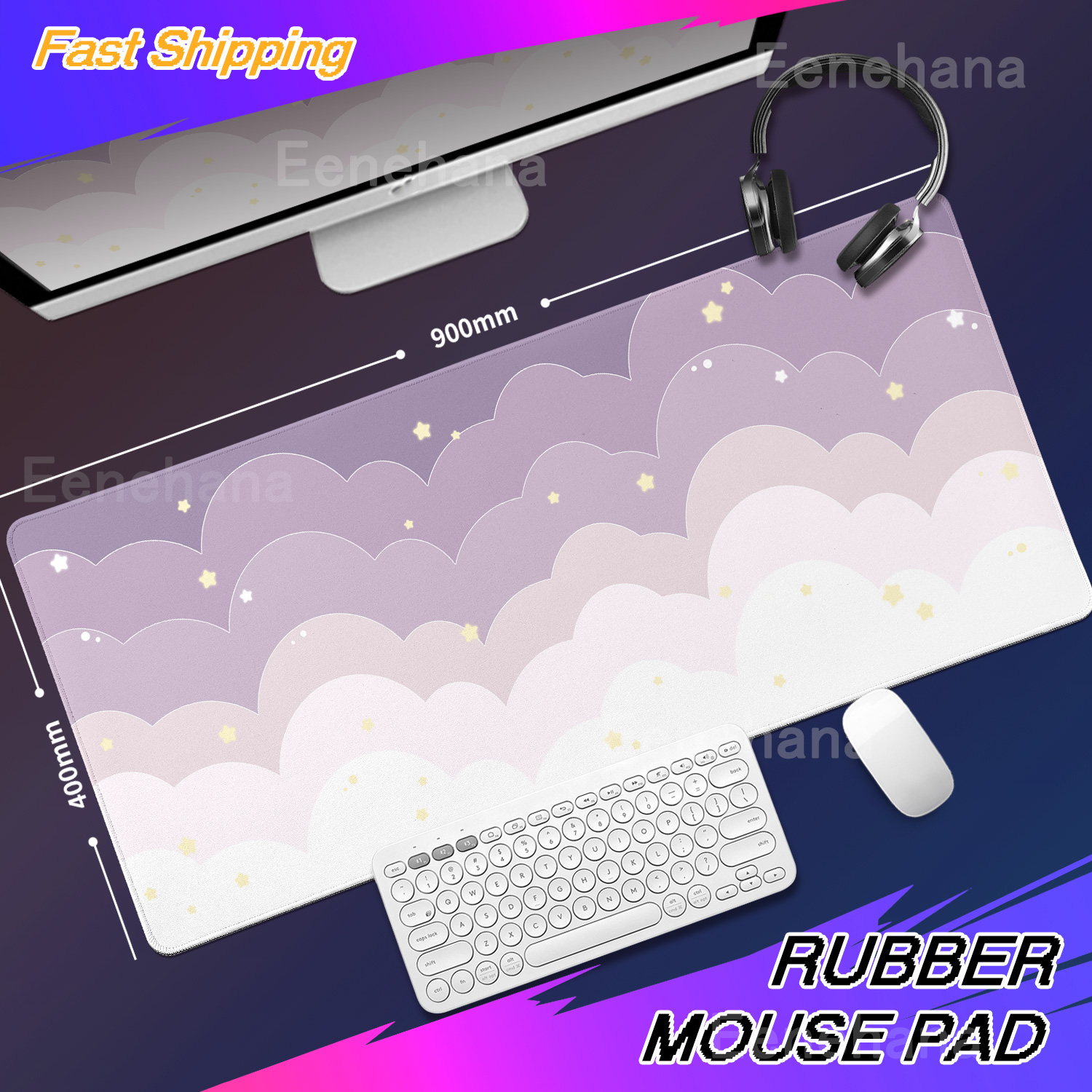 Light Blue Pink Clouds Desk Ma - Desk Setup Pink のレビューと価格