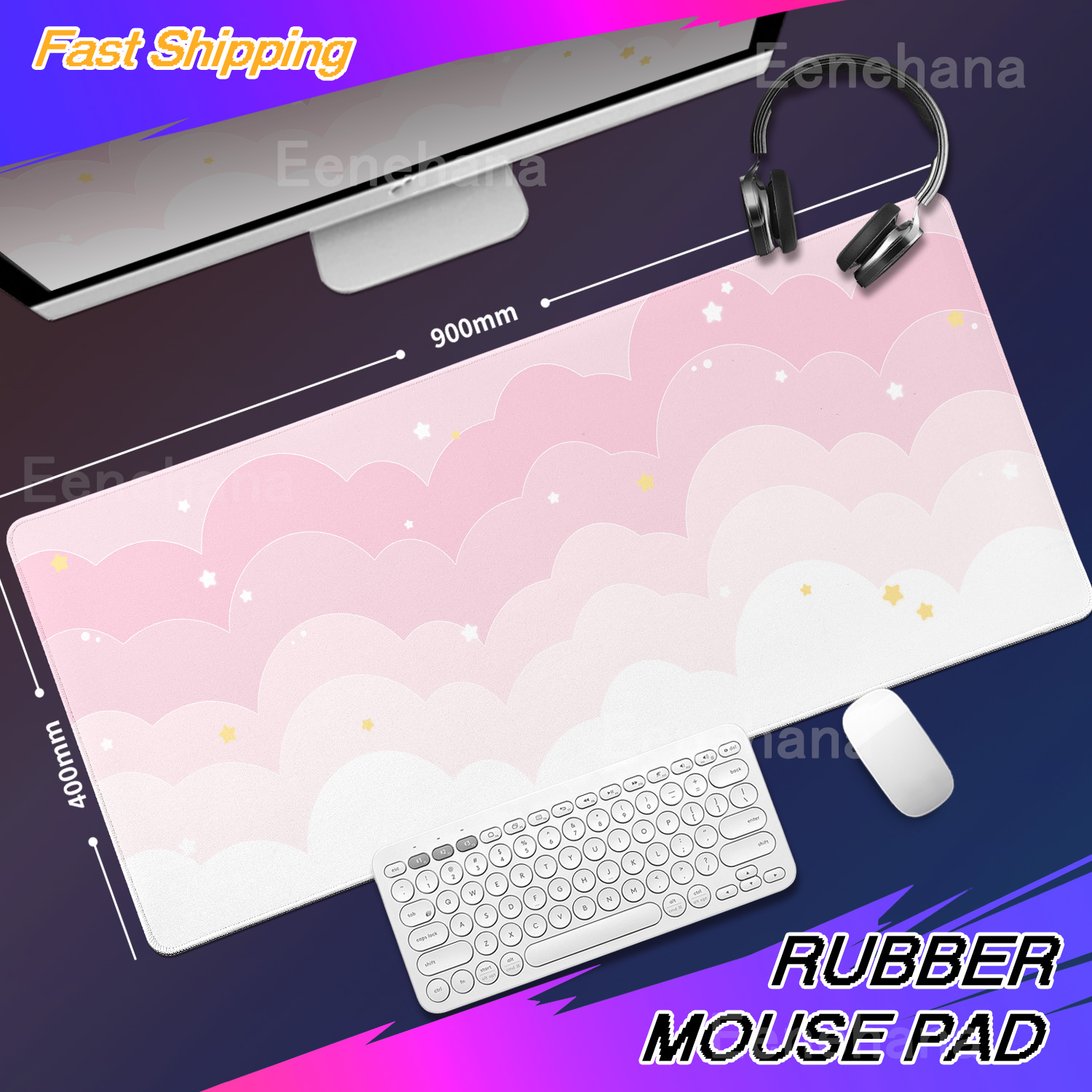 Light Blue Pink Clouds Desk Ma - Desk Setup Pink のレビューと価格